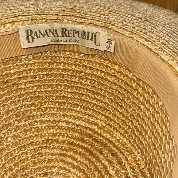 Vintage 80s Banana Republic Wide Brim Straw Raffia size S-M red, green, gold rib - Picture 10 of 10